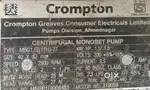 Used Crompton Greaves 1.5 HP Single Phase Water Pump.