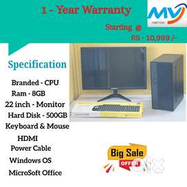 NEW Branded CPU  Ram - 8GB DDR3  Hard disk - 500GB  SSD- 256GB  1 - Ye