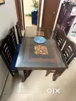6-Seater Wooden Dining Table with Glass Top