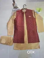 Silk Blend Kurta Pajama Jacket Set  Ethnic Wear for 13-14 Years boy.