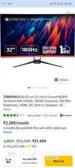 Zebronics 80.01cm 32inch curved WQHD