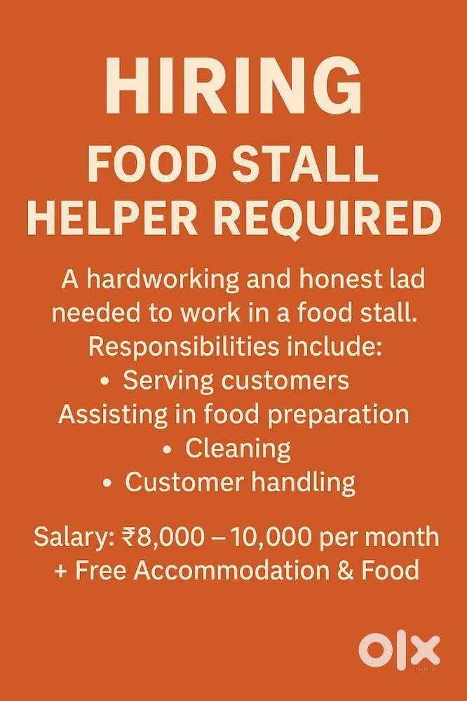 Food Stall Helper Required – Free Food & Accommodation