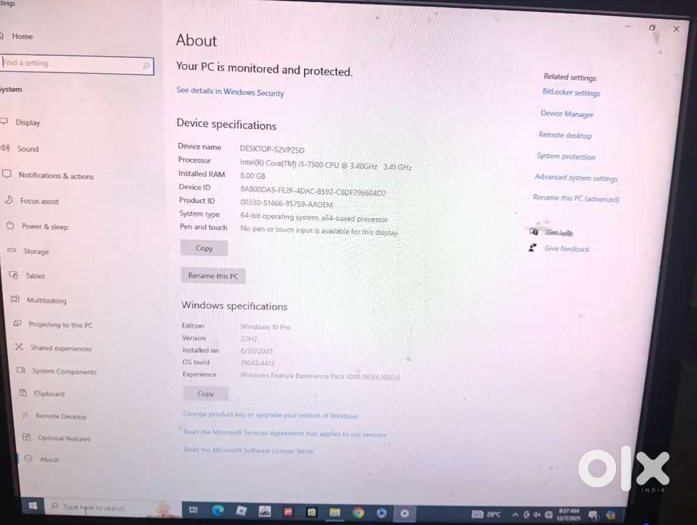 1.ACER DESKTOP 8 GB RAM 1TB HDD