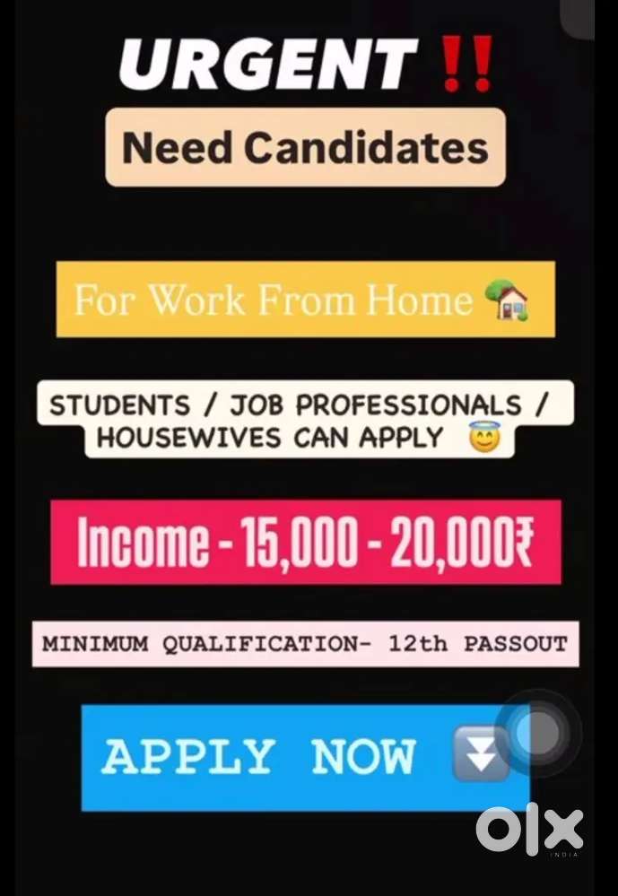 Part-Time Work, Work From Home, 10th pass apply