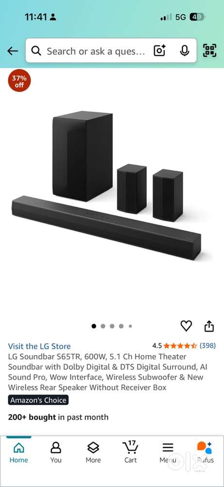 LG Soundbar S65TR 5.1 Channel 600 watts