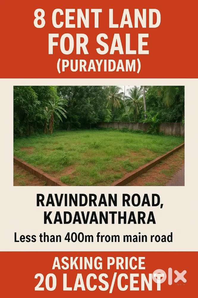 Sale 8cents Land @ Ravindran Road, Kadavanthara