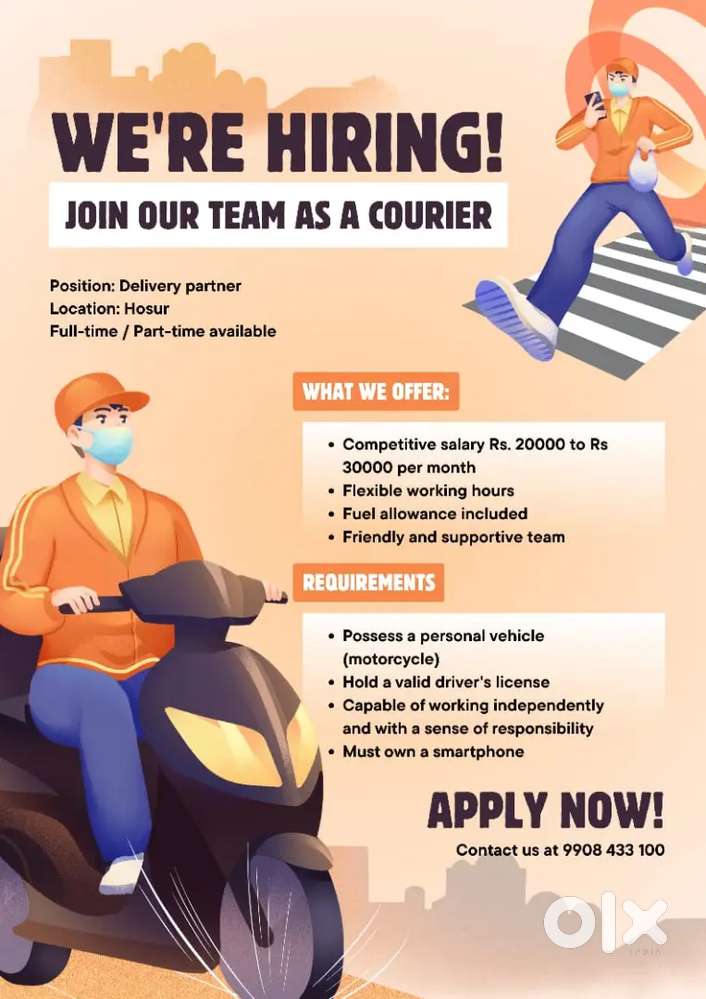 Delivery partners with two wheeler for Hosur area