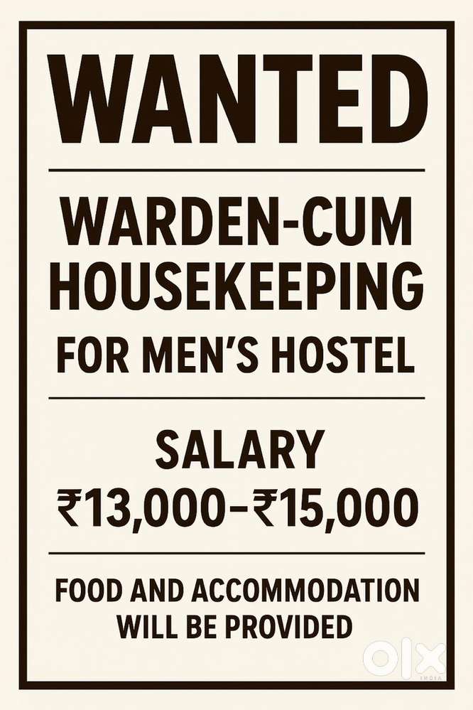 House keeping cum warden male