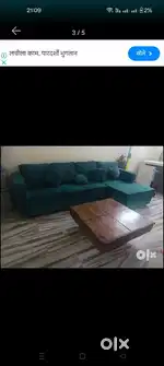 L shape sofa 1 year old with teek wood table