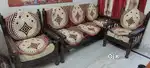 Wooden Sofa Set – 5 Seater with Cushions and Covers