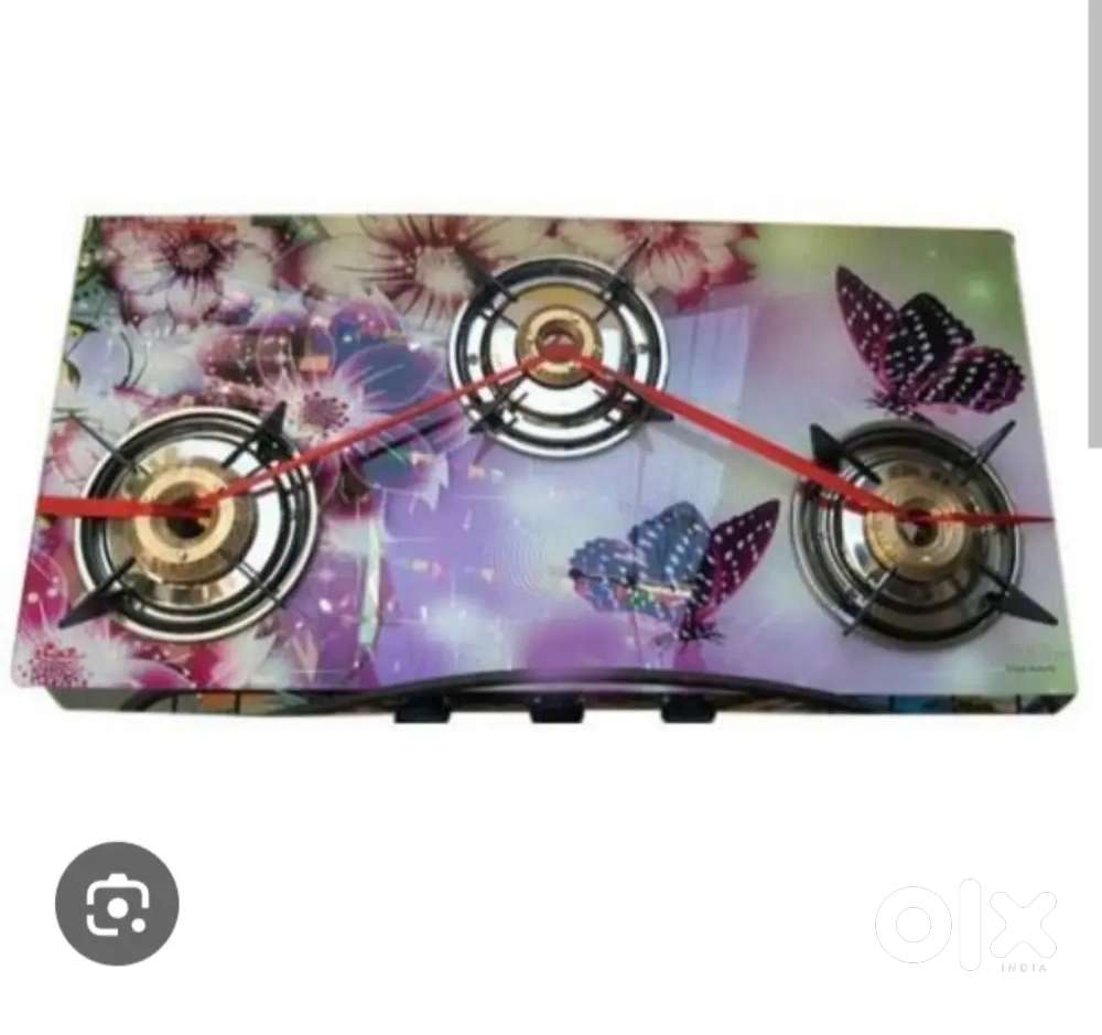 3 burner glass printed gas chulha