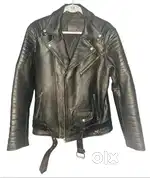 Men’s Black Leather Biker Jacket – Size M, Great Condition