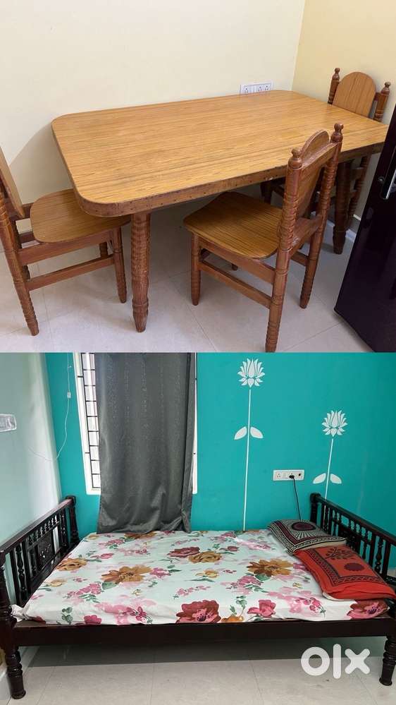 Wooden double cot & dining table