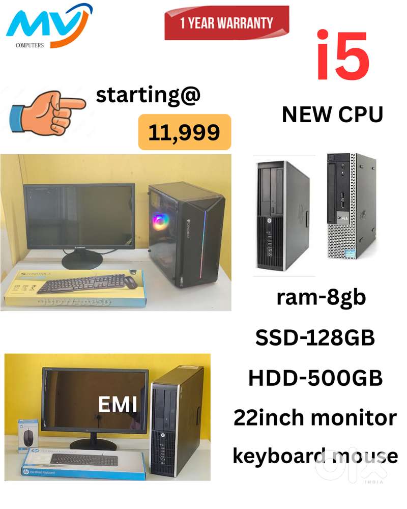 2GB Graphics  Basic Software  Ram - 8GB  Hard disk - 500GB