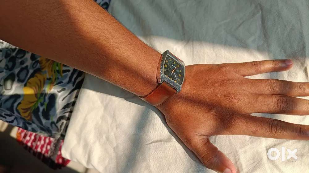 Sonata black dial rectangular wrist watch