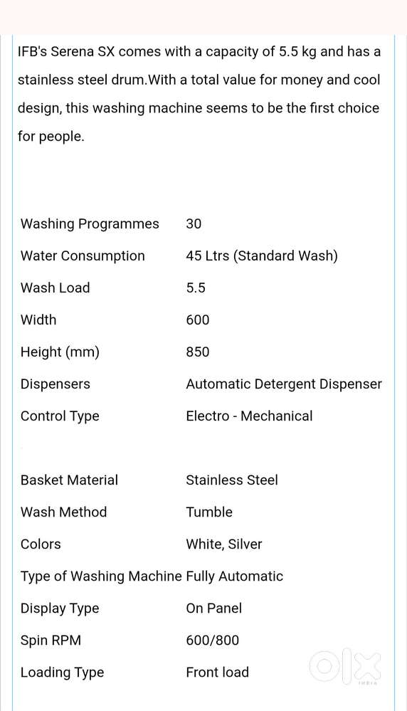 IFB - Serena SX 5.5 kg, Front loader