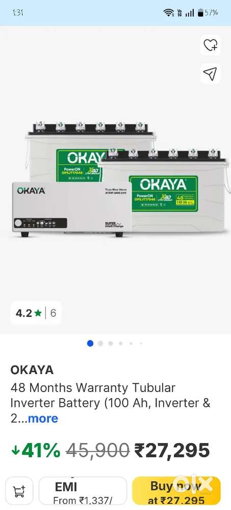 Okaya inverter with double battery