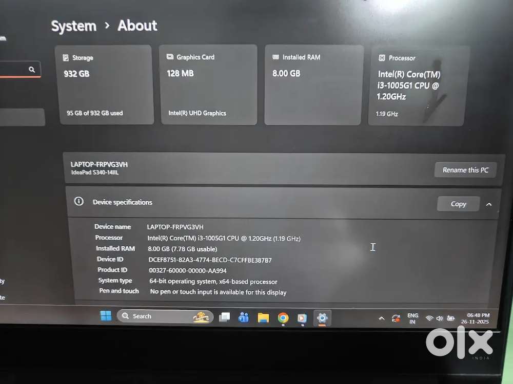 Lenovo Laptop FRPVG3VH - Model 81VV (Purchase Date 15/06/2021)