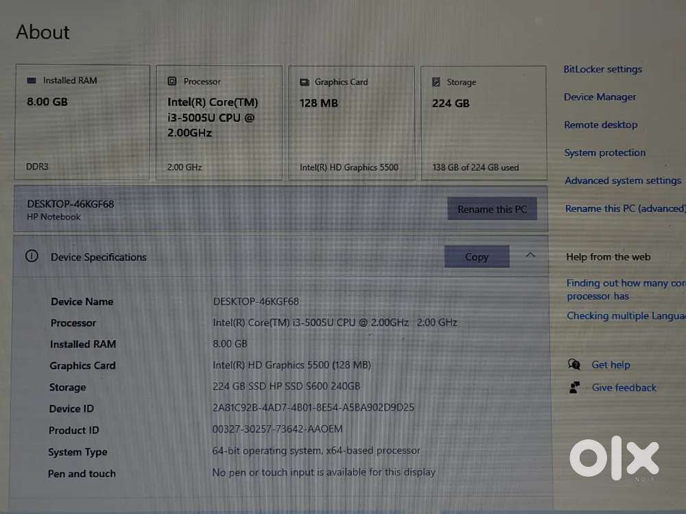 HP NOTEBOOK SILVER COLOR WITH BLACK KEYBOARD AND ORIGINAL 65 W CHARGER