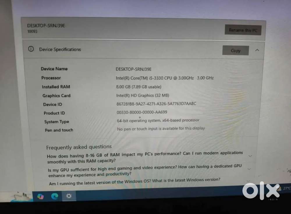 Lenovo i5 Processor 3rd Gne System