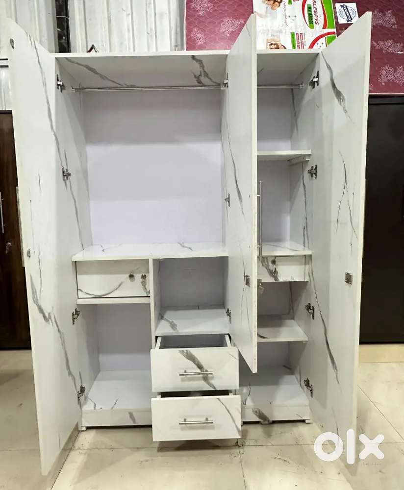 3 Door wardrobe Marble white finish