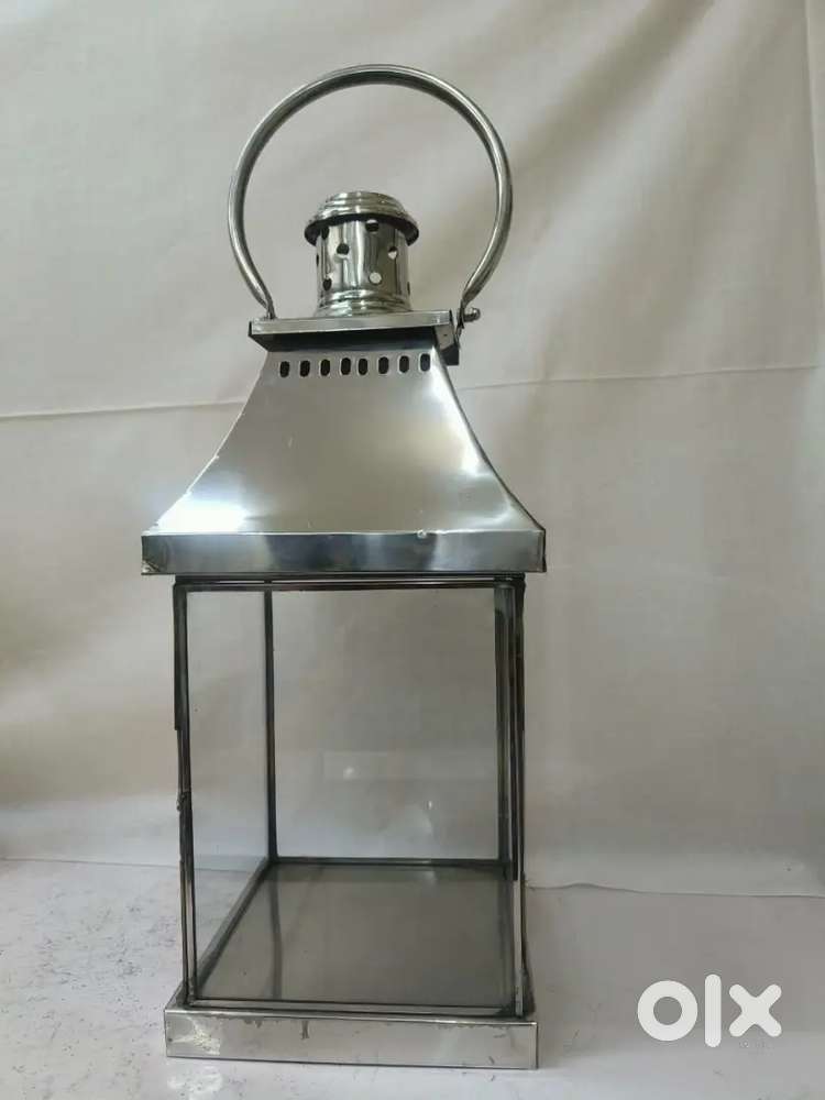 Heavy solid big size laltern stainless steel and glass 55/19 cm.