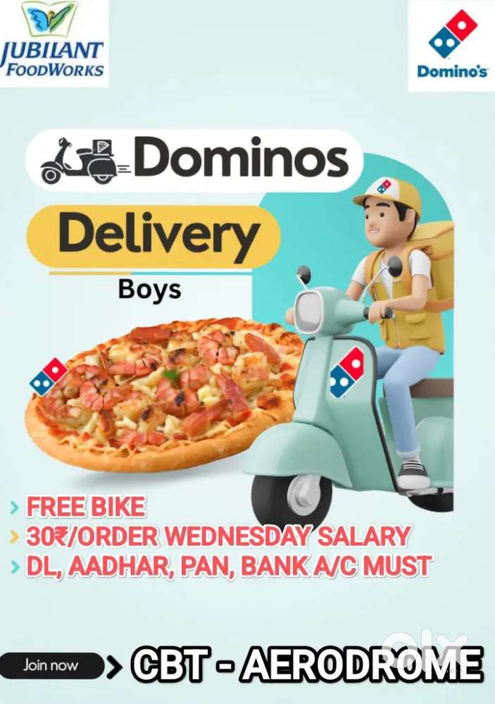 DOMINOS COIMBATORE AERODROME PIZZA DELIVERY FREE BIKE WEEKLY PAY