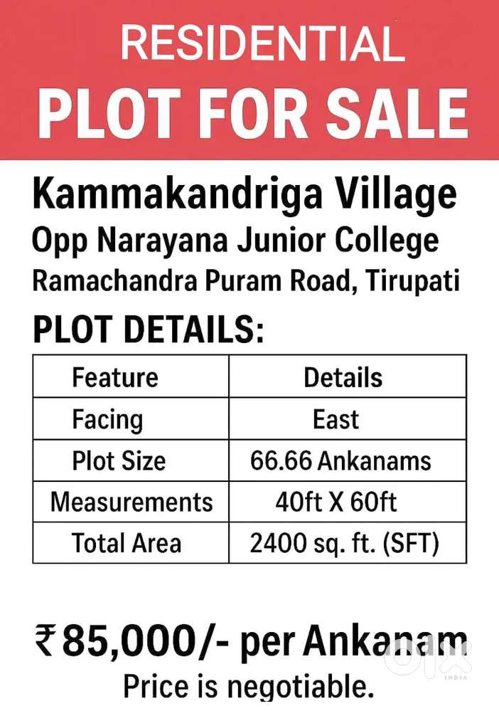 Residential plot for sale in Ramachandra Puram Road  Tirupati