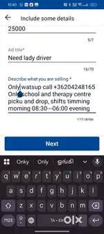 Need lady driver