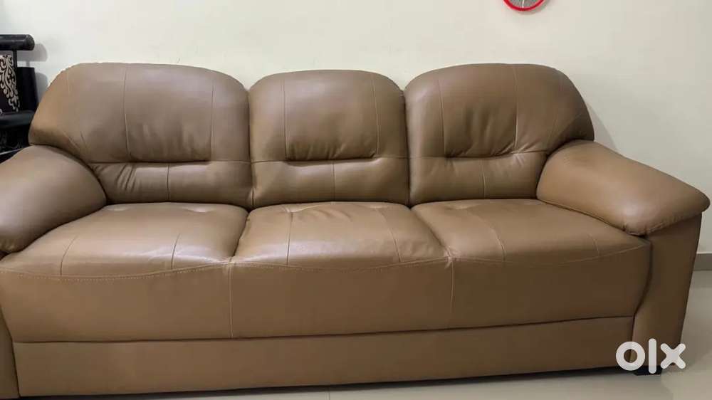 Urgently Brown Leather Sofa for Sale - 3 Seater