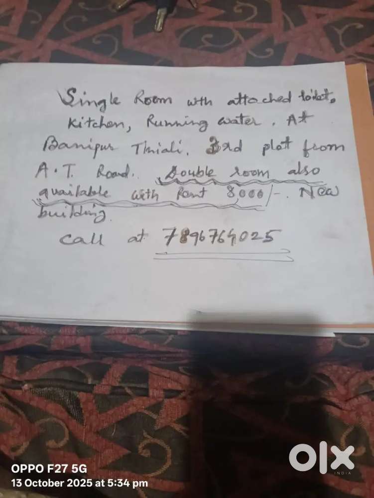 Single room with attached toilet, kitchen, Running water