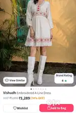Pure cotton knee length floral embroidered A–line dress