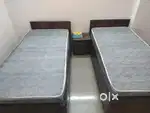 2 single box bed with 6 inch matress and side table