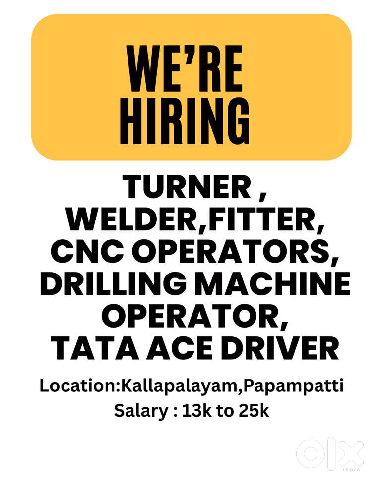 Hiring Turner,CNC Operator,Driver