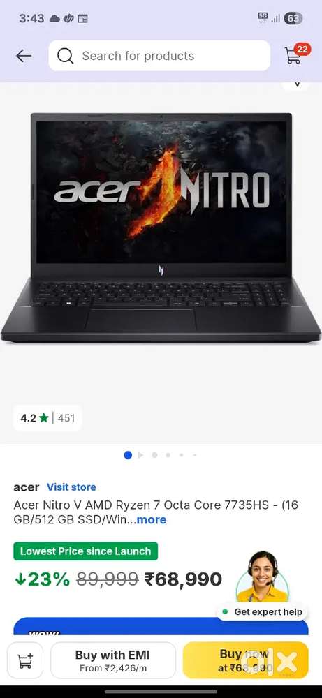 Acer nitro v15 Ryzen 5Graphics card 6gb