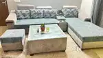 L shape Sofa set 7 seater with table with 2 puffy