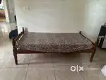 Wooden single cot and mattress