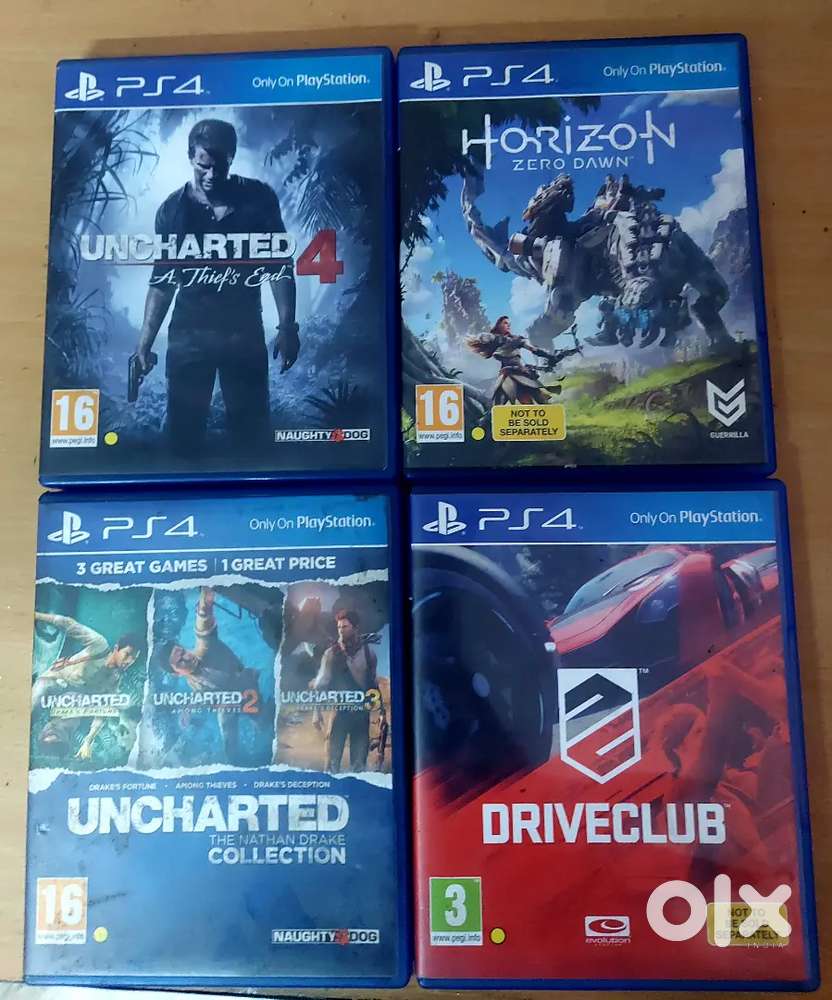 PS4 Games - Uncharted 4, Driveclub, Uncharted Collection, HZD