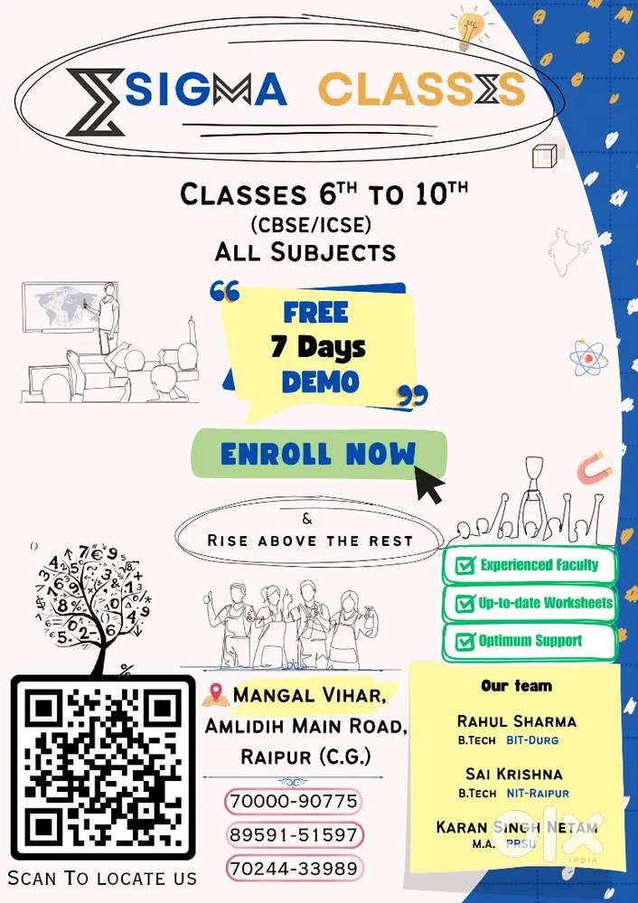 Need Tution teacher for Sigma Classes, Amlidih, Raipur