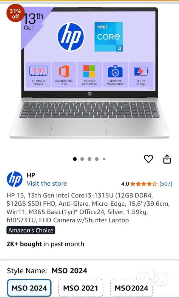 HP15 I3 LAPTOP 12GB 512 GB