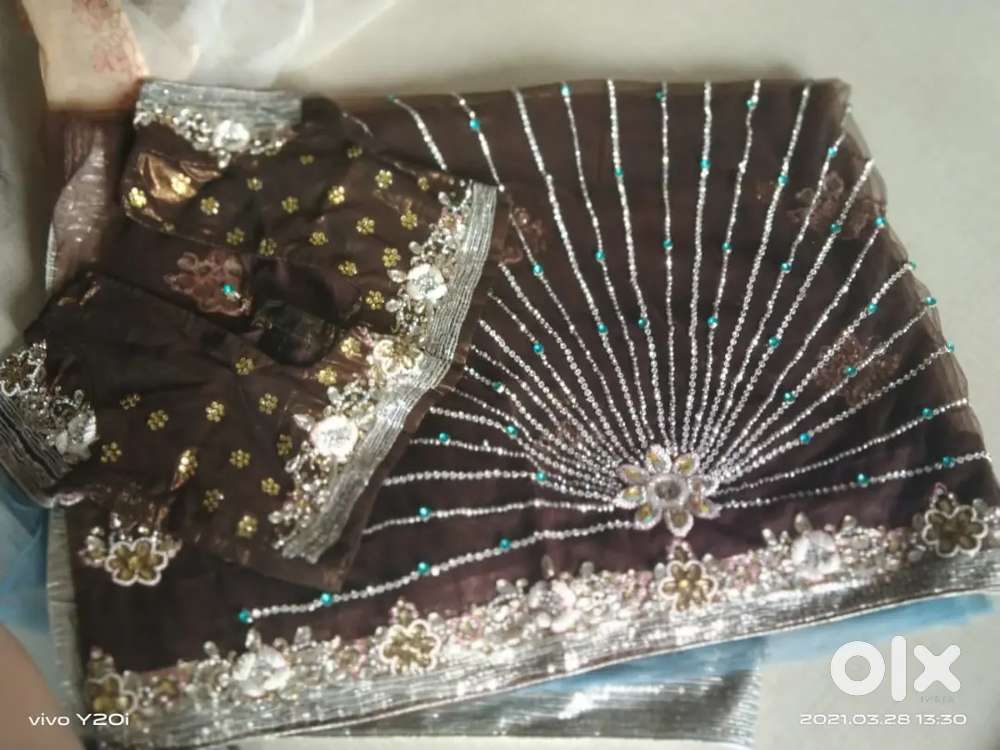 Bridal saree with full of work in double colour with blouse