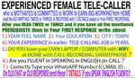 EXPERIENCED FEMALE TELE-CALLER to WORK FROM HOME - Rs.25,000+/MONTH &