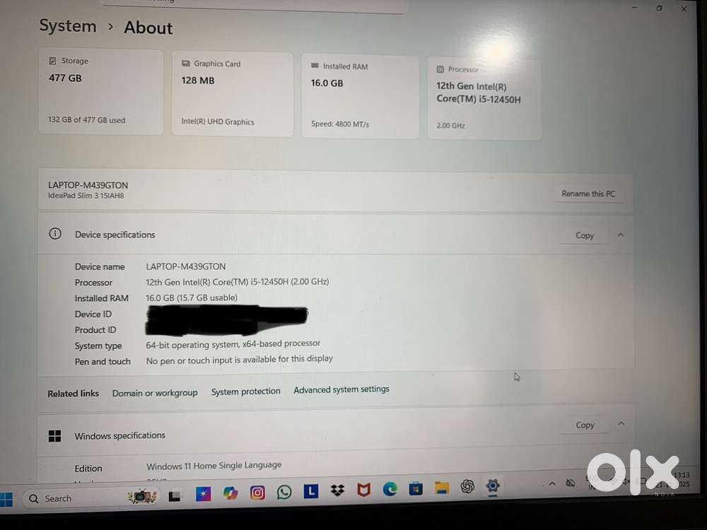 Lenovo IdeaPad Slim 3 (12th Gen i5  16GB RAM  512GB SSD)