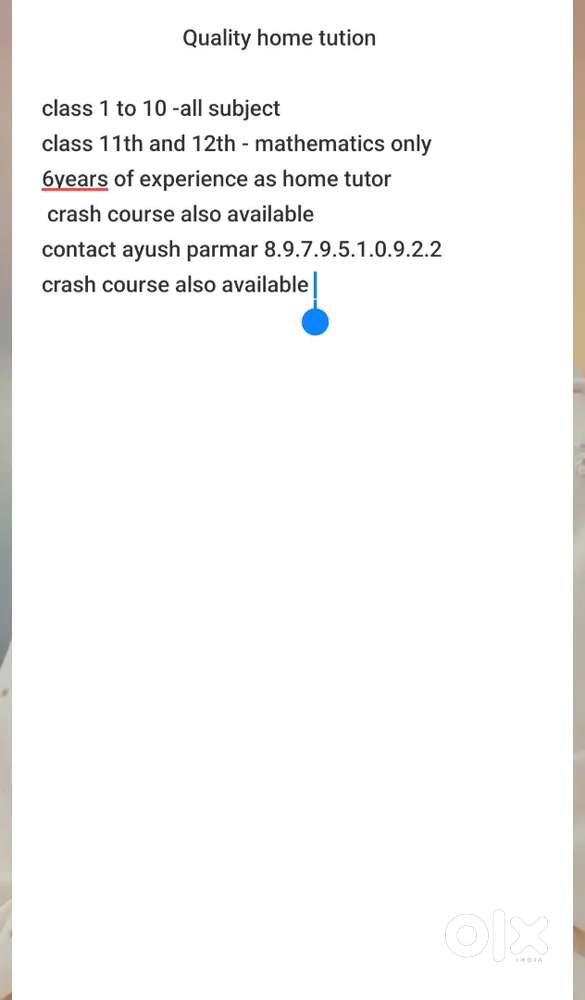 Experience home tutor