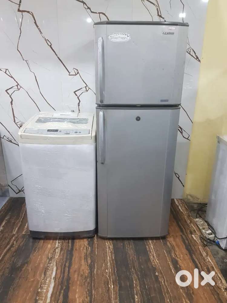 Samsung silver fresh double door refrigerator & samsung washing machne