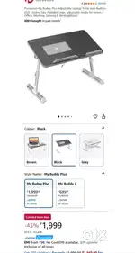 Portronics Adjustable Laptop Table with Built-in USB Cooling Fan