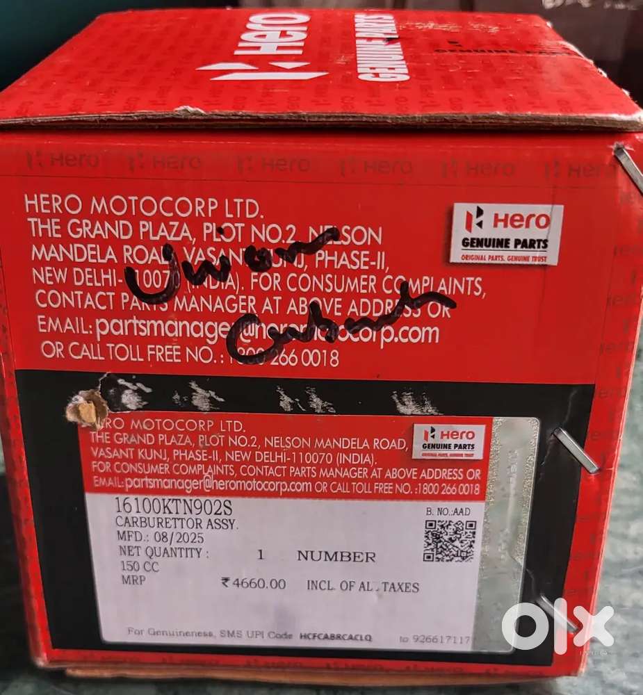 Carborator unicorn 150 xtreme,hunk bike . Hero genuine parts