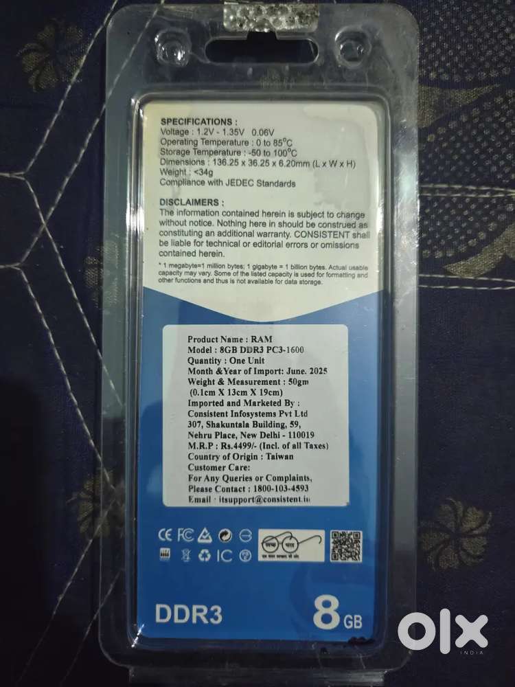 RAM 8 GB DDR3 PC3 -1600