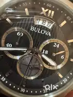 BULOVA CLASSIC DRESS Quartz watch black dial leather strap silver case