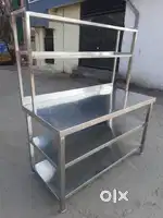stainless steel work table with over head shelf (Brand-New) For Sale